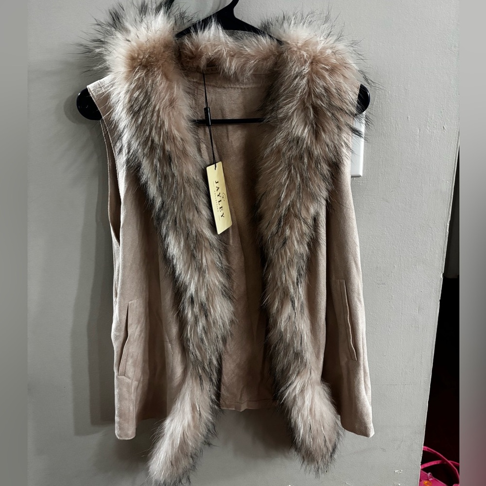 Jayley Collection Real Fox Fur and Suedette Gilet Vest - One Size NWT